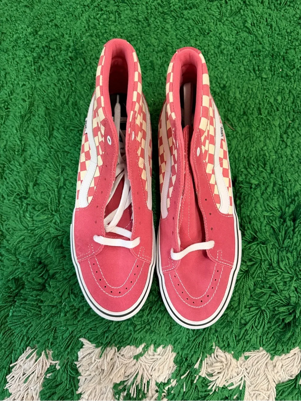 Vans Pink and Cream Checkerboard Sk8-Hi Sneakers